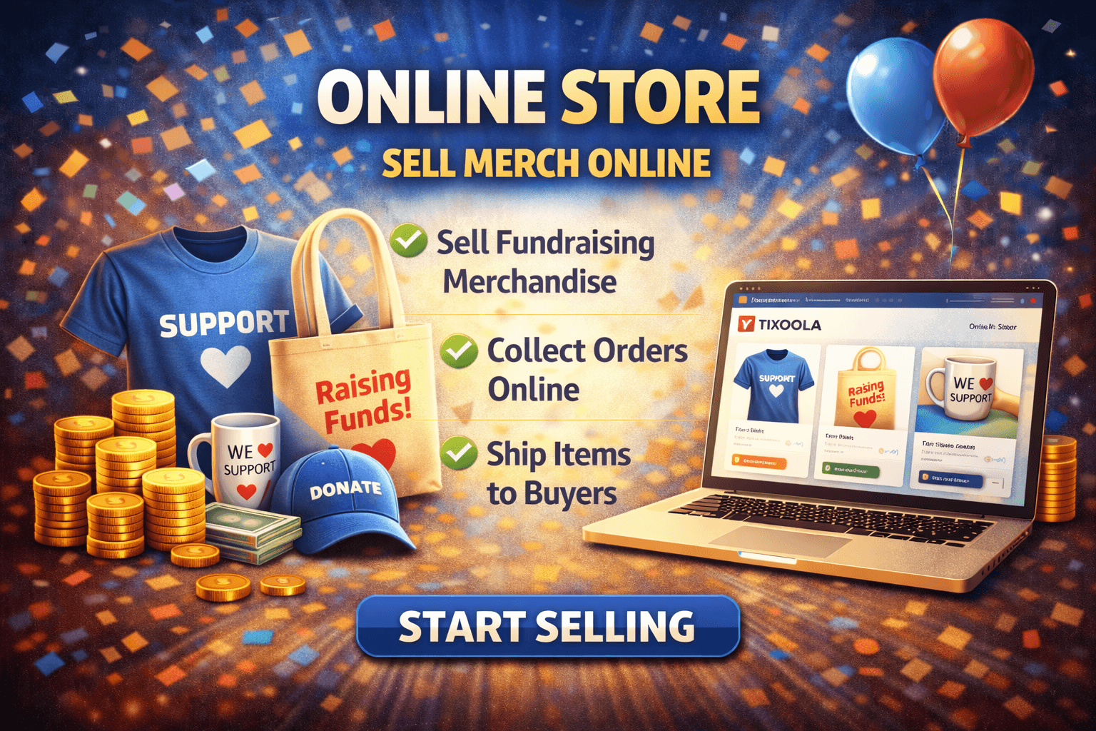 Tixoola organization store — variants, inventory, fulfillment, and catalog